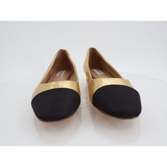 Steve Madden Blair Ballet Flats Size 11M Gold Black Cap Toe Slip On Shoes - Picture 3 of 12